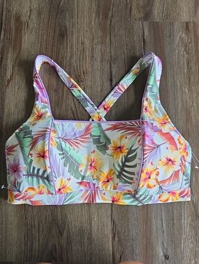 Nwot California Sunshine Floral Tropical Bikini Top - Pink, Yellow & Green 3x